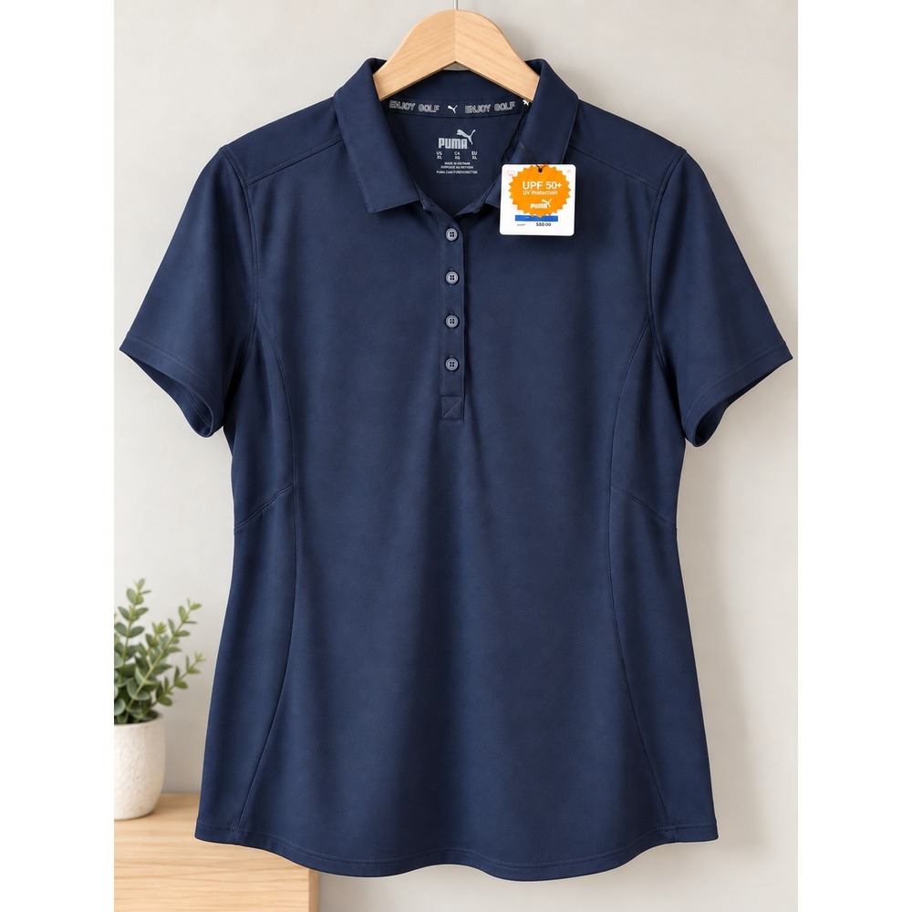 Puma Gamer Polo Golf Shirt Short Sleeve UPF 50 Navy Blue Womens Size XL NWT